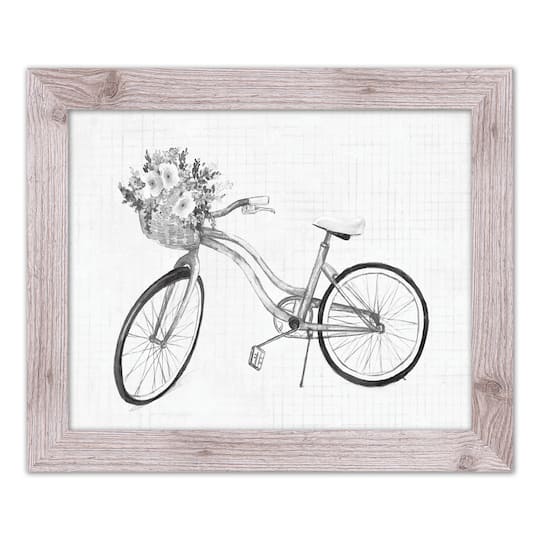 Floral Gray Bike Framed Print Wall Hanging
